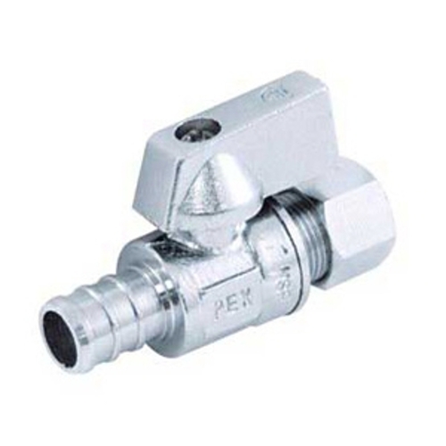 Stop Valve, 1/2 x 3/8 in Connection, PEX x Compression, 200 psi Pressure, Brass Body Chrome