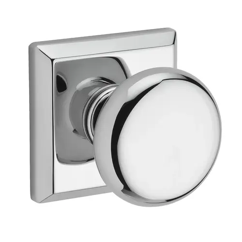 Passage Round Knob and Traditional Square Rose with 6AL Latch and Dual Strike Bright Chrome Finish