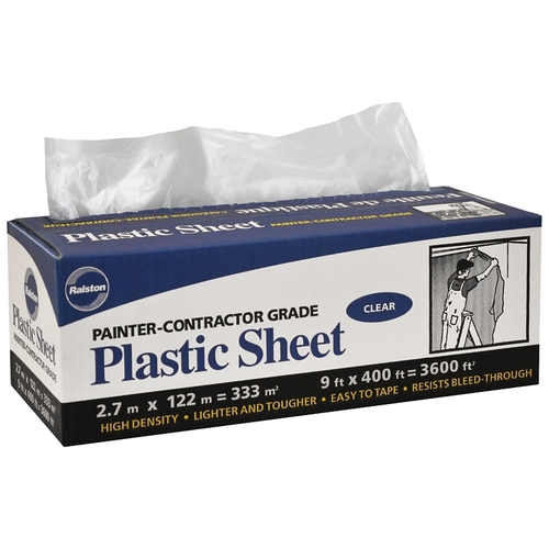 305-00 Frosted Drop Sheet, 400 ft L, 9 ft W, Polyethylene, Clear
