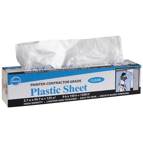 Cover-Its Drop Sheet, 150 ft L, 9 ft W, Polyethylene, Clear