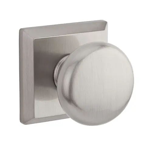 Passage Round Knob and Traditional Square Rose with 6AL Latch and Dual Strike Satin Nickel Finish