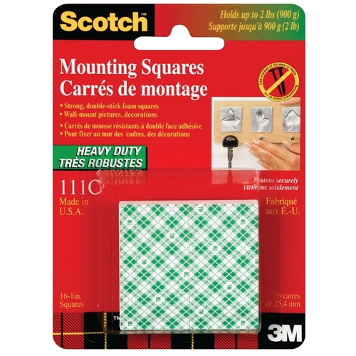 Mounting Square, 25.4 mm W, 25.4 mm L, Urethane Foam Backing, White, 1 lb - pack of 32