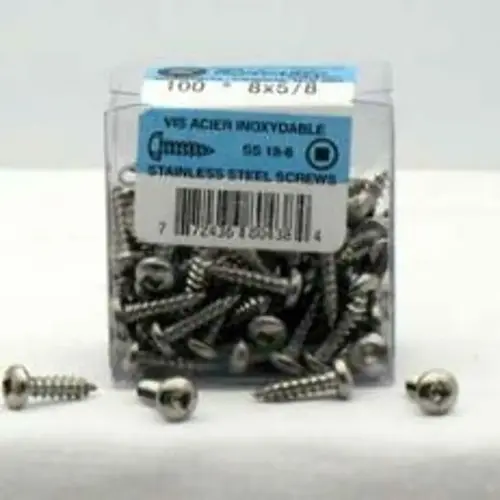 Screw, 1-1/2 in L, Pan Head, Square Drive, Self-Tapping, Type A Point, Stainless Steel, 100/BX