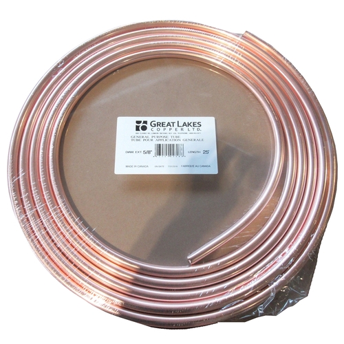 GL Copper 004608 Copper Tubing, 25 ft L, Coil