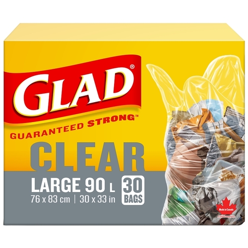 GLAD 30303 Garbage Bag, L, 90 L, Clear - pack of 30