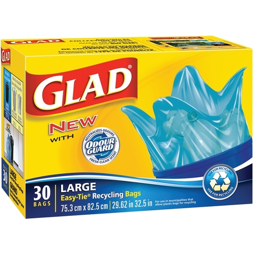 GLAD 11578PAK2 Easy-Tie Recycling Bag, L, 77 L, Plastic, Blue - pack of 30