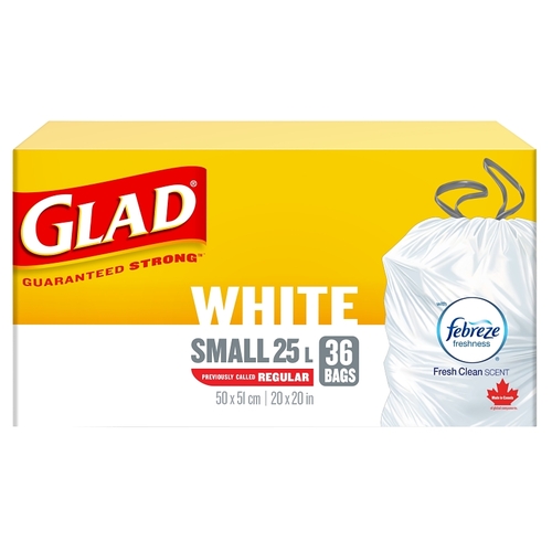 GLAD 44732 Tie 'n Toss 70049 Garbage Bag, Regular, 22 L, White - pack of 36