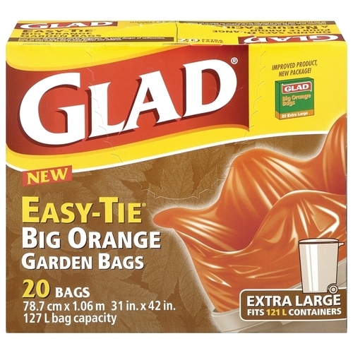 GLAD 30313 Easy-Tie 30201 31INX42INOR Garbage Bag, XL, Polyethylene, Orange - pack of 20
