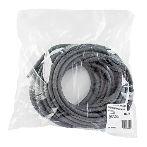 Pre-Caulking Backer Rod, 1/4 in Dia, 100 ft L, Poly Foam, Gray