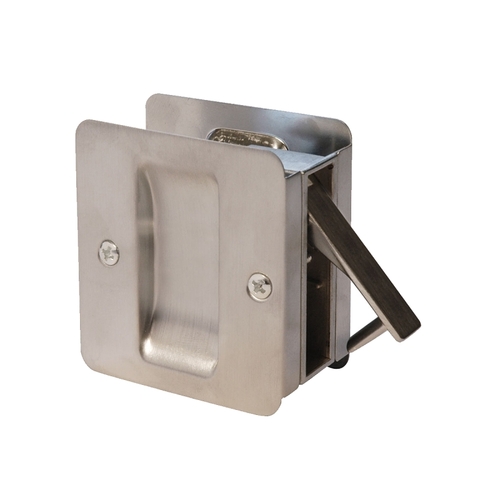 Square Pocket Door Lock Series Passage, Universal Hand, Satin Nickel, 2-3/8 in Backset