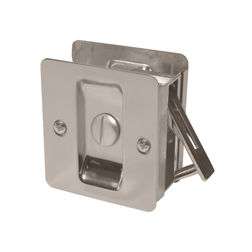 Square Pocket Door Lock Series Privacy, Universal Hand, Satin Nickel, 2-3/8 in Backset
