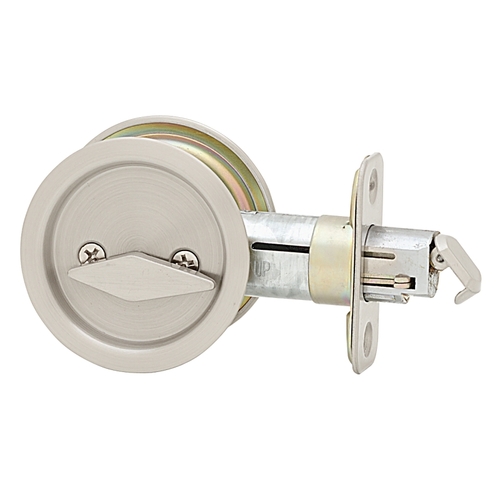 Round Pocket Door Lock Series Privacy, Universal Hand, Satin Nickel, 2-3/8 in Backset