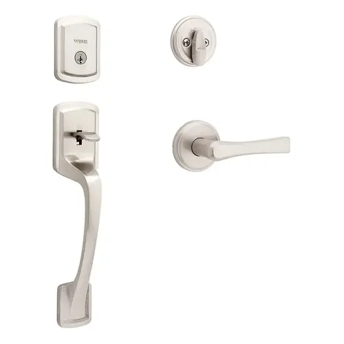 Prescott Handleset with Katella Lever, 1 Grade, Zinc, Satin Nickel, 2-3/8 to 2-3/4 in Backset