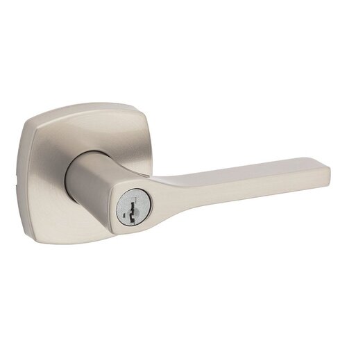 Prague Entry Door Handle, Lever Handle, Satin Nickel, Zinc, KW1, SC1 Keyway, Residential