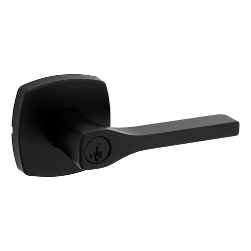 Prague Entry Door Handle, Lever Handle, Matte Black, Zinc, KW1, SC1 Keyway, Residential