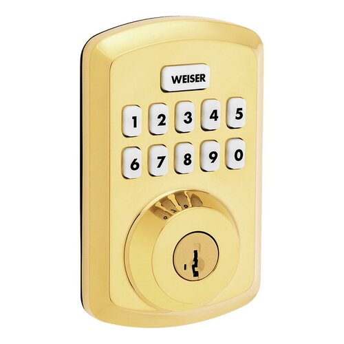 Weiser 9GED92500-001 Powerbolt 3 Deadbolt, 3 Grade, Keypad Key, Zinc, Polished Brass, 1-3/8 to 1-3/4 in Thick Door Gold