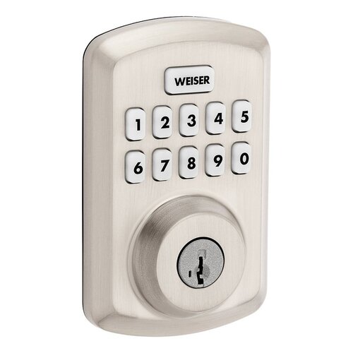 Weiser 9GED92500-002 Powerbolt 3 Deadbolt, 3 Grade, Keypad Key, Zinc, Satin Nickel, 1-3/8 to 1-3/4 in Thick Door