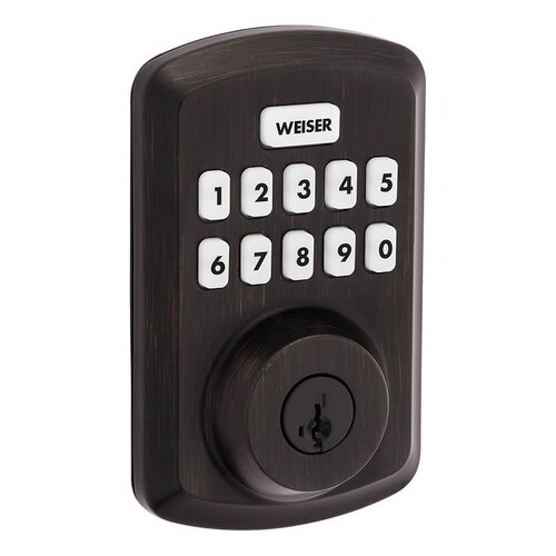 Weiser 9GED92500-004 Powerbolt 3 Deadbolt, 3 Grade, Keypad Key, Zinc, Venetian Bronze, 1-3/8 to 1-3/4 in Thick Door