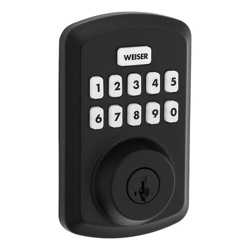 Weiser 9GED92500-005 Powerbolt 3 Deadbolt, 3 Grade, Keypad Key, Zinc, Matte Black, 1-3/8 to 1-3/4 in Thick Door