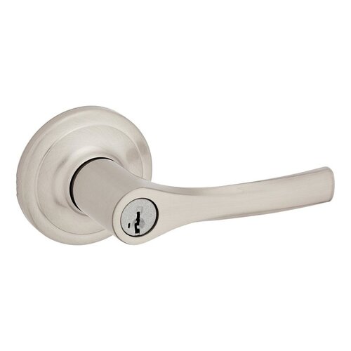 Elements Henley Entry Door Handle, Lever Handle, Satin Nickel, Zinc, Re-Key Technology: SmartKey