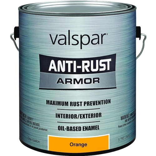 Valspar 21837 Armor 044.00.007 Enamel Paint, Oil Base, Gloss Sheen, Safety Orange, 1 gal, Can, 400 sq-ft Coverage Area