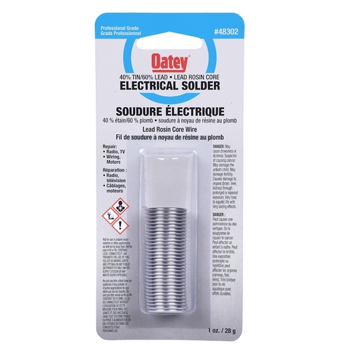 Oatey 48302 Rosin Core Wire Solder, 28 g Carded, Solid, Silver Gray, 182.22 to 237.78 deg C Melting Point