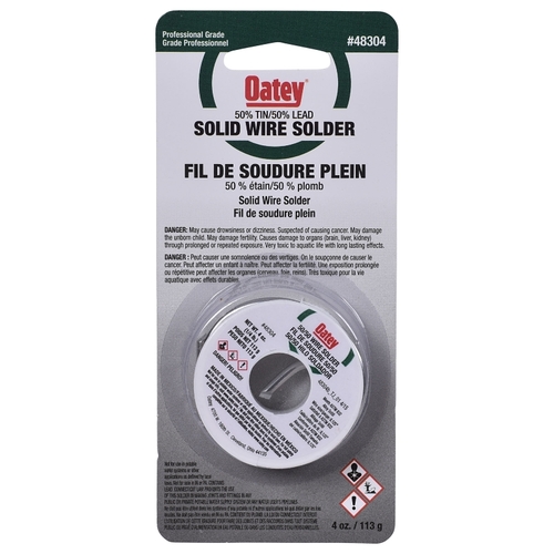 Wire Solder, 113 g Carded, Solid, Silver Gray, 182.22 to 237.78 deg C Melting Point