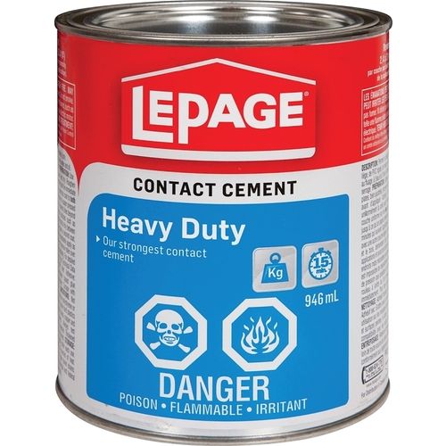 LePage 1504619 Heavy-Duty Contact Cement, Liquid, Solvent, Tan/Yellow, 946 mL Can