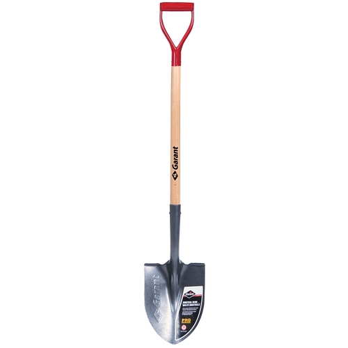 Industrial-Grade Shovel, 9 in W Blade, Steel Blade, Wood Handle, D-Grip Handle