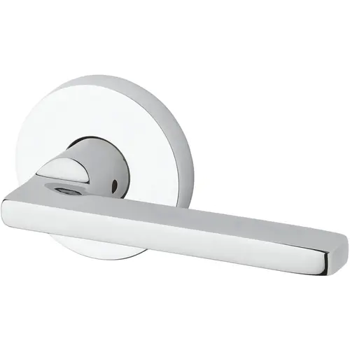 Passage Square Lever and Contemporary Round Rose with 6AL Latch and Dual Strike Bright Chrome Finish