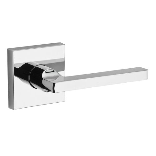 Passage Square Lever and Contemporary Square Rose with 6AL Latch and Dual Strike Bright Chrome Finish