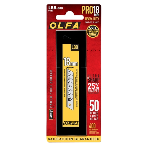 Olfa 9069 Ultra-Sharp Blade, 18 mm, 4-1/2 in L, Carbon Steel, 59 deg Angle, Snap-Off Edge, 8-Point