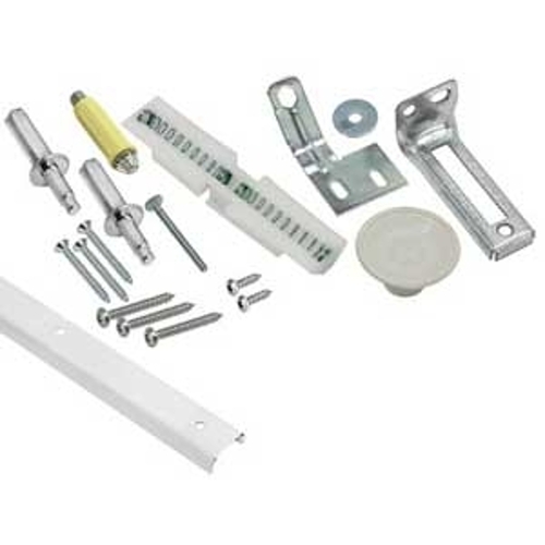 Track and Hardware Kit, 36 in L Track, Steel, Zinc, Screw Mounting