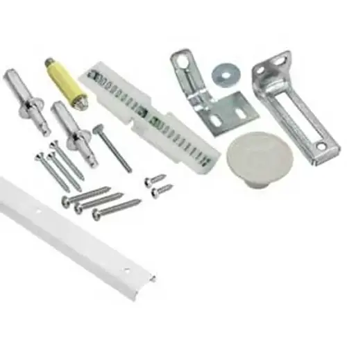 Track and Hardware Kit, 36 in L Track, Steel, Zinc, Screw Mounting Bright White