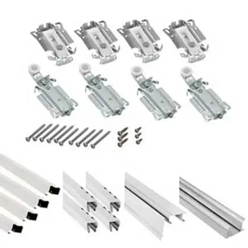 Panel Door Kit, 72 in L Track, Metal, For: 1/8 to 5/32 mm Door Panels Bright White