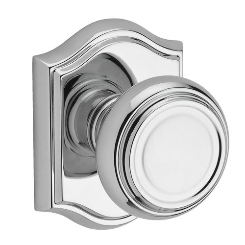 Passage Traditional Knob and Traditional Arch Rose with 6AL Latch and Dual Strike Bright Chrome Finish