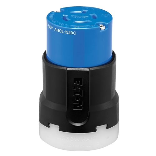 Arrow Hart AHCL1520C Ultra-Grip Locking Connector, 3 -Pole, 20 A, 250 VAC, NEMA: NEMA L15-20, Black/Blue