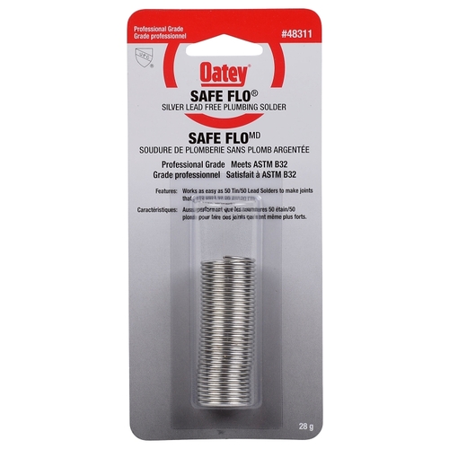 Oatey 48311 Safe-Flo Wire Solder, 28 g Carded, Solid, Silver Gray, 215 to 237 deg C Melting Point