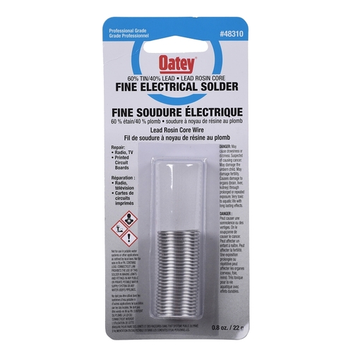 Oatey 48310 Rosin Core Wire Solder, 22 g Dispenser, Solid, Silver Gray, 182.22 to 237.78 deg C Melting Point