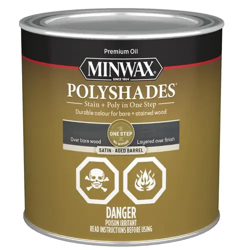 Minwax CM2139944 PolyShades Polyurethane Wood Stain, Satin, Aged Barrel, Liquid, 236 mL