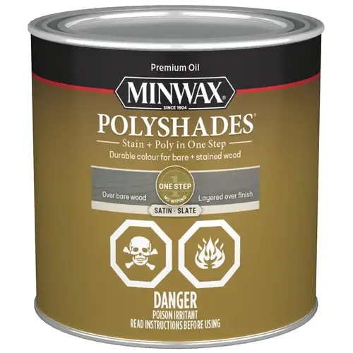 Minwax CM2139844 PolyShades Polyurethane Wood Stain, Satin, Slate, Liquid, 236 mL