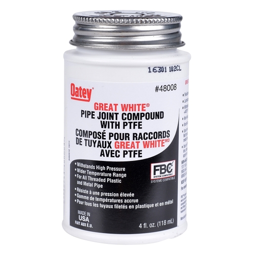 Oatey 48008 Great White Pipe Joint Compound, 4 oz Can, Liquid, White
