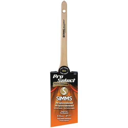 SIMMS 8020-64 Thin Paint Brush, 2-1/2 in W, Angle Sash Brush, 2-5/8 in L Bristle, Nylon/Polyester Bristle