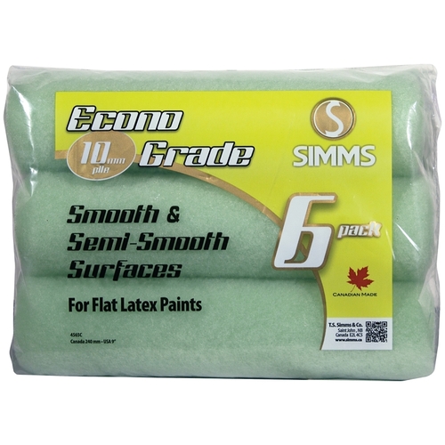 SIMMS 4562 Econo Grade Roller Cover, 3/8 in Thick Nap, 9-1/2 in L, Polyester Fabric Cover - pack of 6