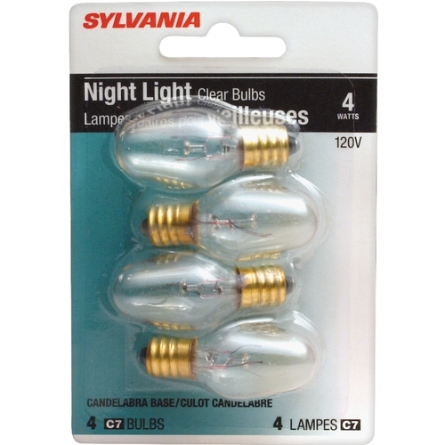 Sylvania 13549 Incandescent Lamp, 4 W, Candelabra E12 Lamp Base, 2850 K Color Temp, 3000 hr Average Life - pack of 4
