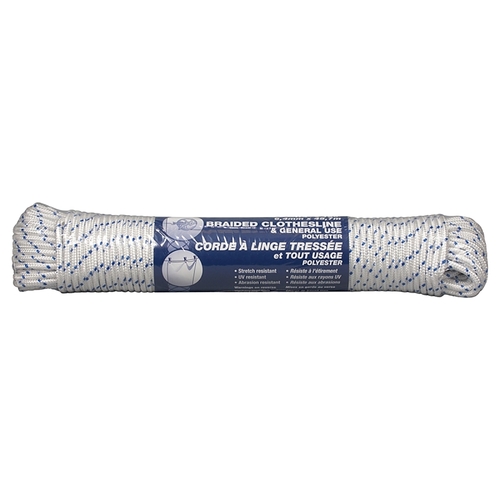 Rope, 1/4 in, 150 ft L, Polyester, Blue/White - pack of 6