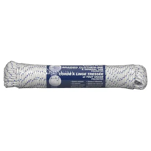 Rope, 1/4 in, 150 ft L, Polyester, Blue/White