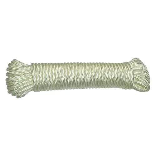 Rope, 1/4 in Dia, 100 ft L, Nylon, White