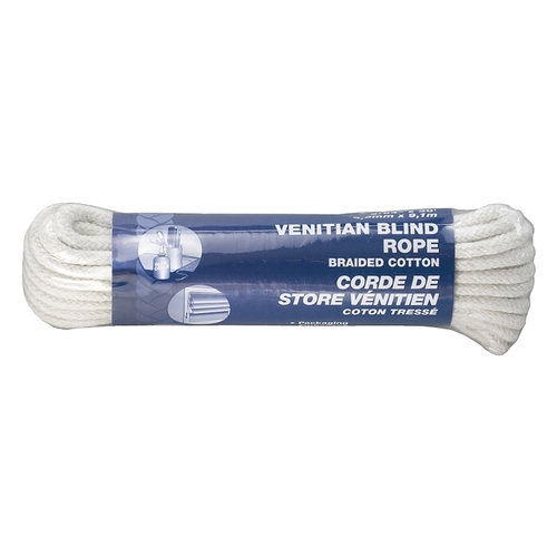 Rope, 9/64 in Dia, 30 ft L, Cotton, White - pack of 12