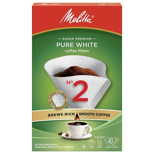 Melitta 61240 Coffee Filter, Cone, Paper, White, 40/PK